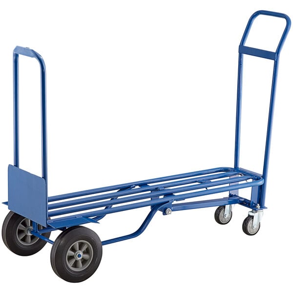 A blue Lavex 3-in-1 hand truck with black wheels.