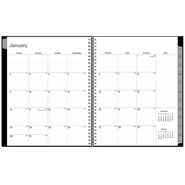 A spiral bound Blue Sky weekly/monthly appointment book for 2024 with white pages and black text.