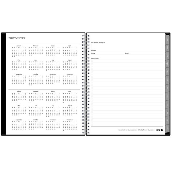 A spiral bound Blue Sky 2024 weekly/monthly planner with a black and white cover featuring months and dates.