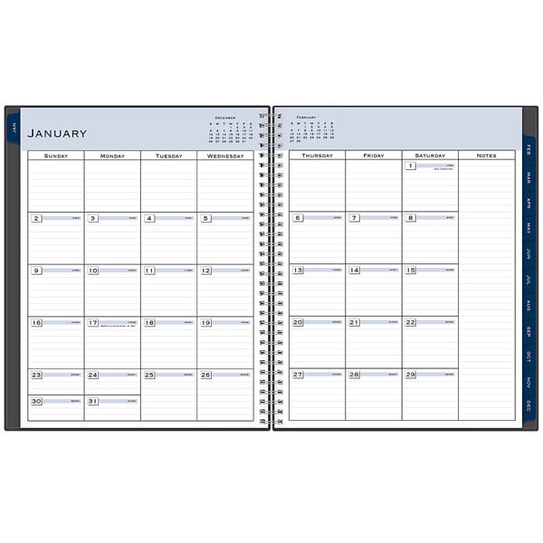 a spiral bound calendar with days of the week