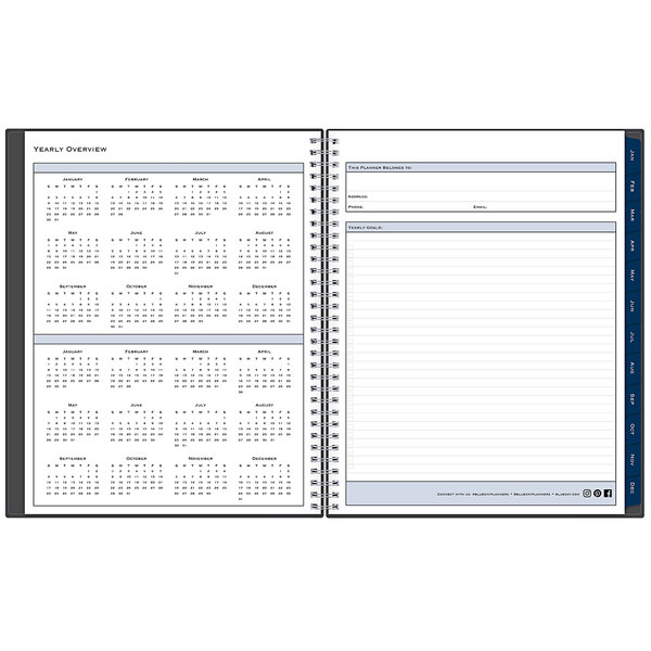 A Blue Sky spiral bound planner with weekly and monthly calendars for July 2023 to December 2024.