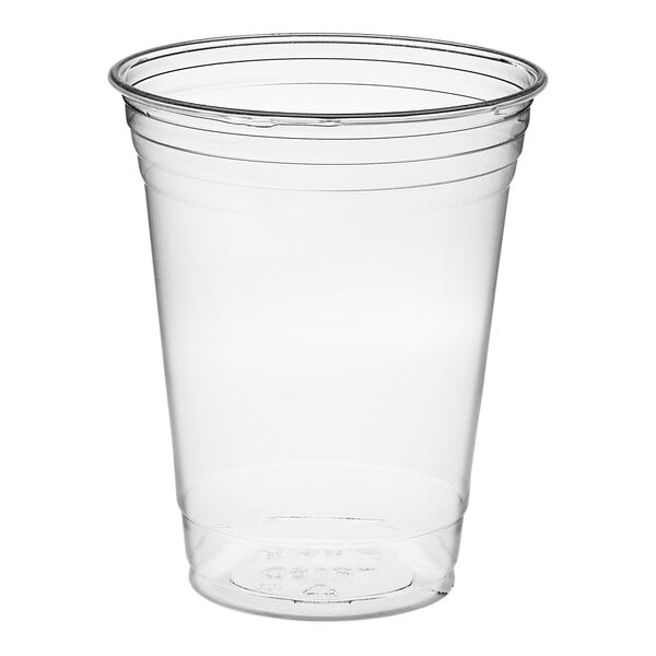 A clear plastic Dart cold cup with a clear lid.