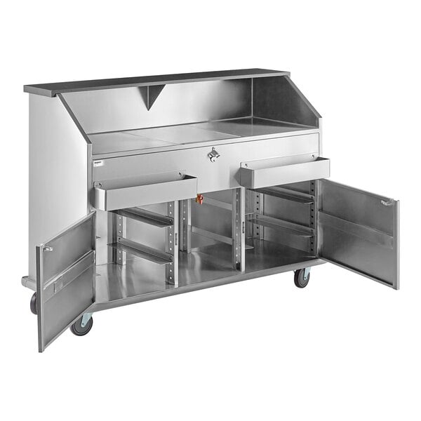 Regency 63" Standard Stainless Steel Portable Bar with Two Removable Speed Rails, Ice Bin, and Removable Ice Bin Cover