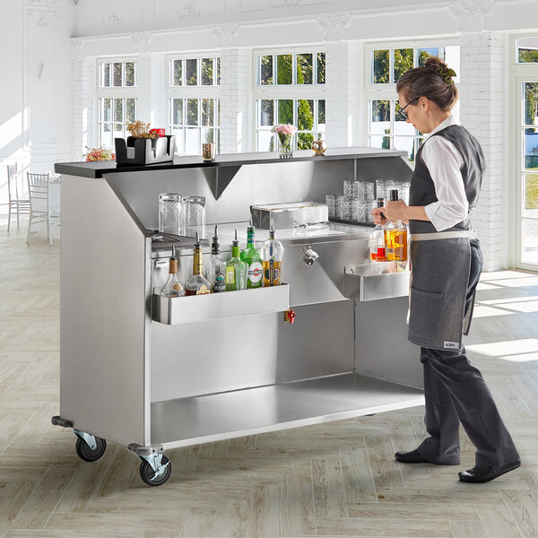 Regency 63" Basic Stainless Steel Portable Bar with Two Removable Speed Rails and Ice Bin