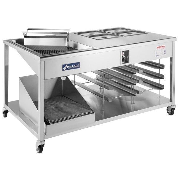 a stainless steel food prep table