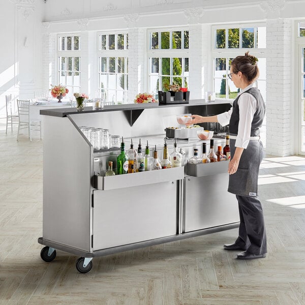 Regency 74" Standard Stainless Steel Portable Bar with Two Removable Speed Rails, Ice Bin, and Removable Ice Bin Cover