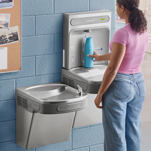 Zurn Elkay EZSTLDDWSSK ezH20 Stainless Steel Hands-Free Non-Filtered Bottle Filling Station with Versatile Bi-Level Drinking Fountain - Non-Refrigerated
