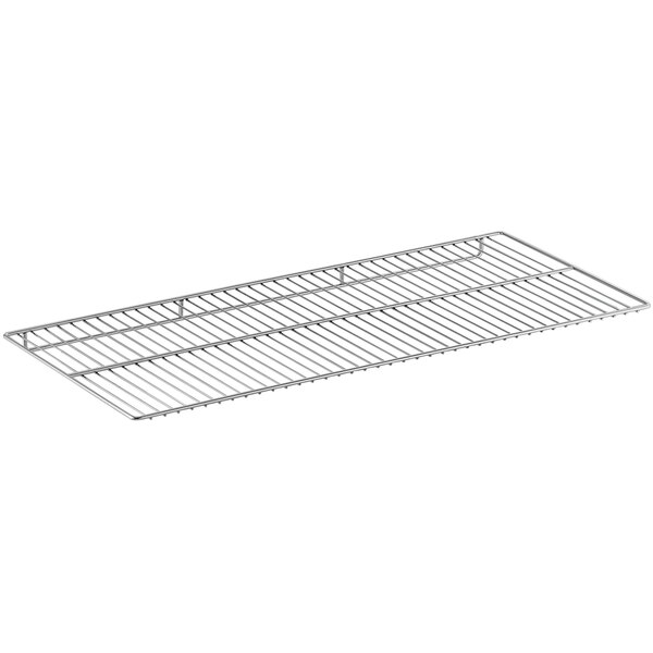 A metal shelf with a wire rack on it for an Avantco bakery display case.