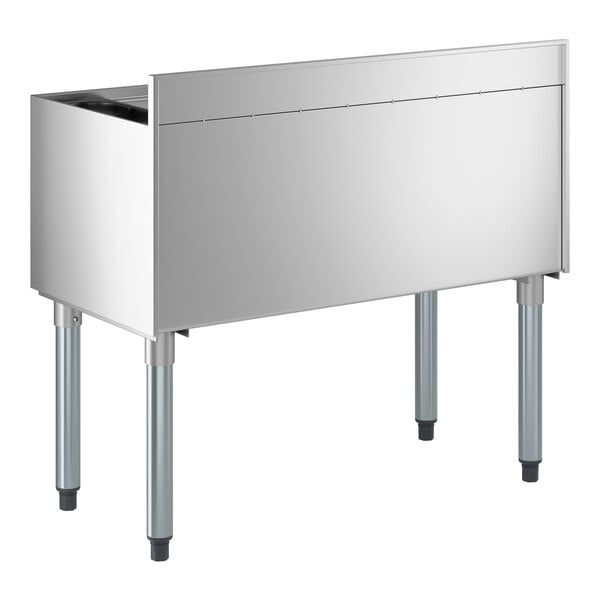 An underbar ice bin with a cold plate and bottle holders, designed for commercial bar use.