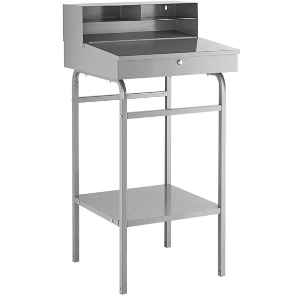 a grey rectangular table with a drawer