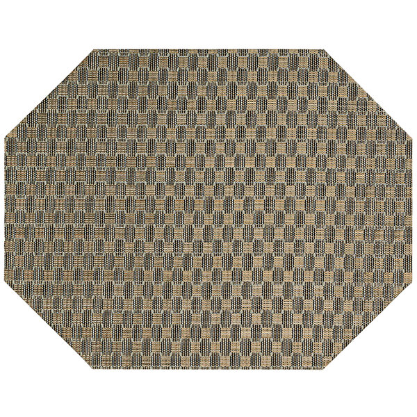 A bronze honeycomb woven vinyl octagon placemat.