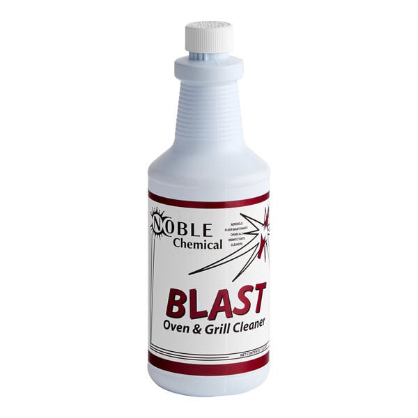 A white bottle of Noble Chemical Blast liquid oven and grill cleaner with a red label.