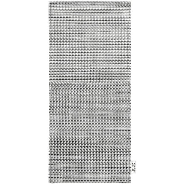 A close-up of a grey woven vinyl silverware pocket with a mesh pattern.