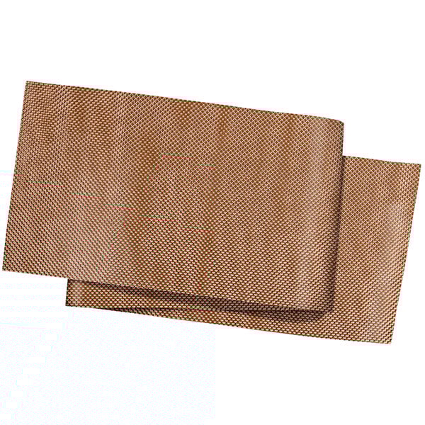 A brown and white woven fabric table runner.
