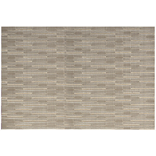 A tan rush woven vinyl rectangular placemat with a patterned design.