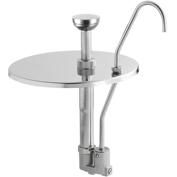 An Avantco stainless steel condiment pump on a countertop.