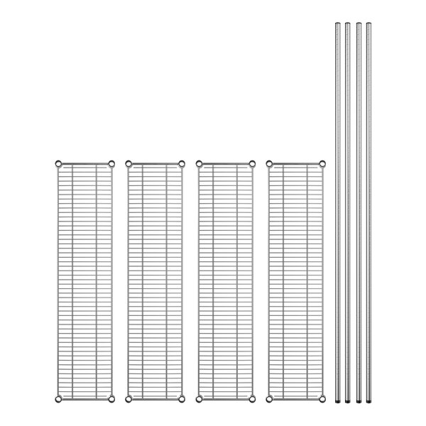 A Regency chrome wire shelf kit with metal shelves and rods.