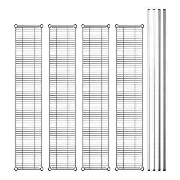 Regency stainless steel shelves with metal rods.