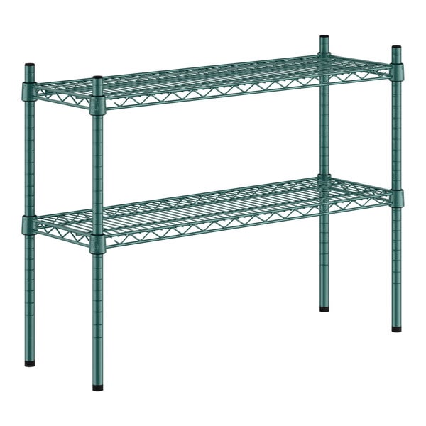 A green metal Regency shelf kit with two shelves.