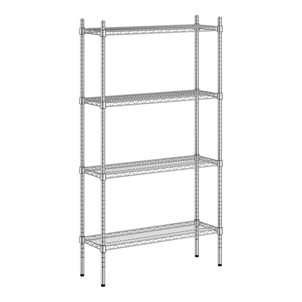 A Regency stainless steel wire shelving unit with four shelves.