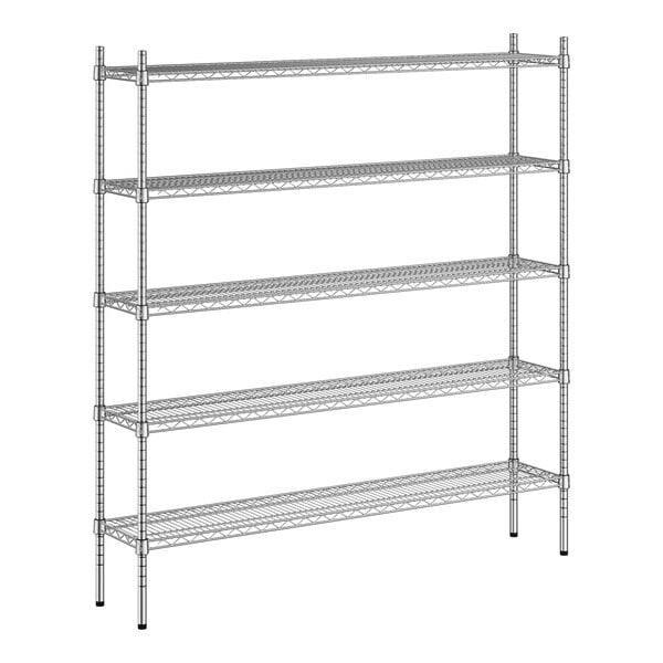 A wireframe of a Regency chrome wire shelving unit with four shelves.