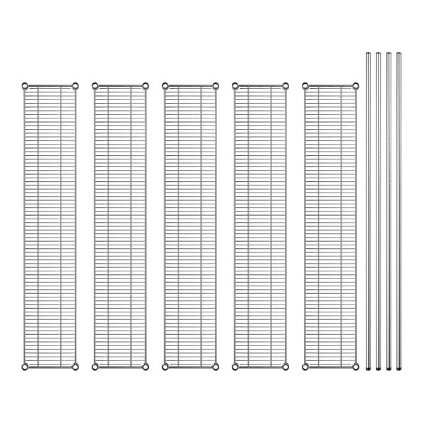 A row of Regency metal shelves with metal bars.