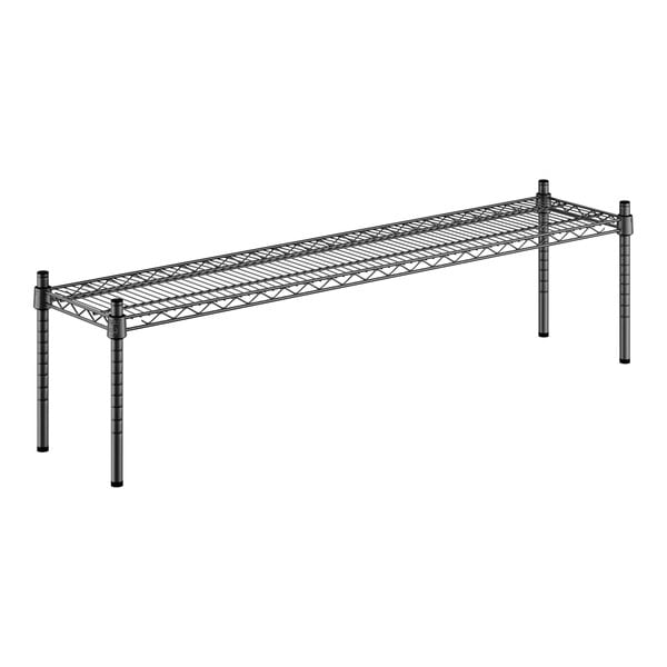 A wireframe black Regency shelf with metal legs.