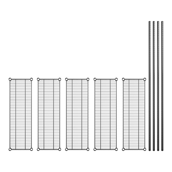 A row of metal shelves with metal rods on a white background.