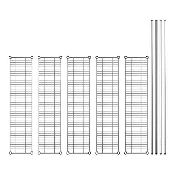 A row of Regency stainless steel wire shelves on wheels.