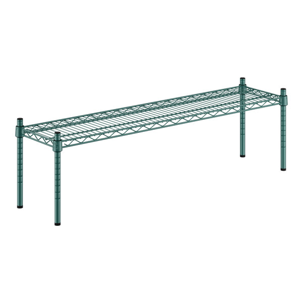 A green Regency metal shelf with posts.