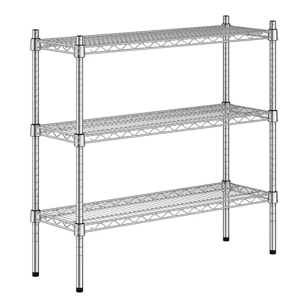 A Regency stainless steel wire shelving unit with three shelves.