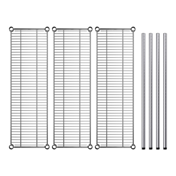 A Regency stainless steel shelf kit with metal shelves and rods.