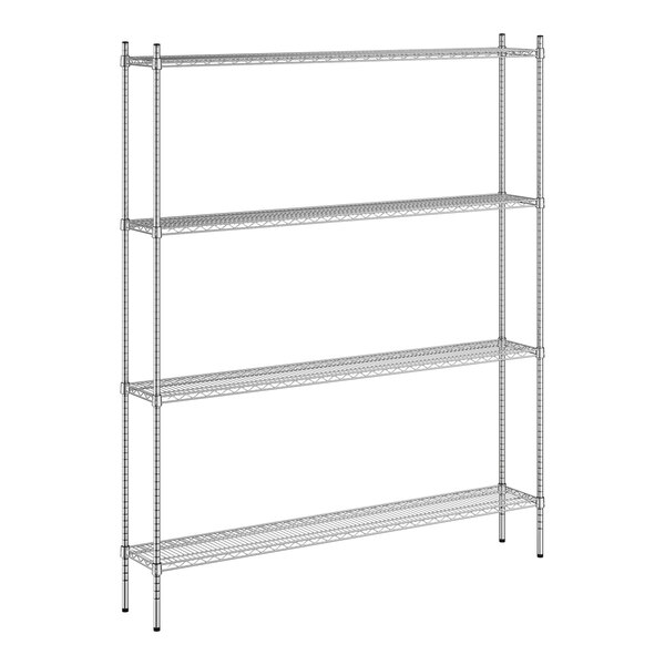 A Regency chrome wire shelving unit with four shelves.