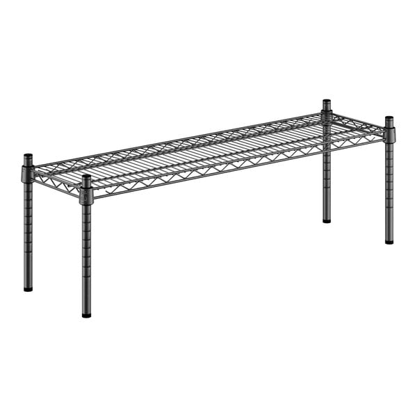 A black wire Regency dunnage shelf with black legs.