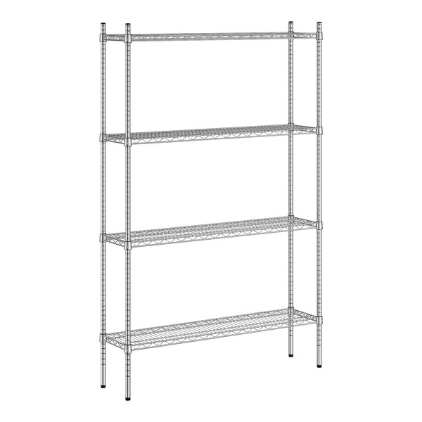 A Regency stainless steel shelving unit with four shelves.