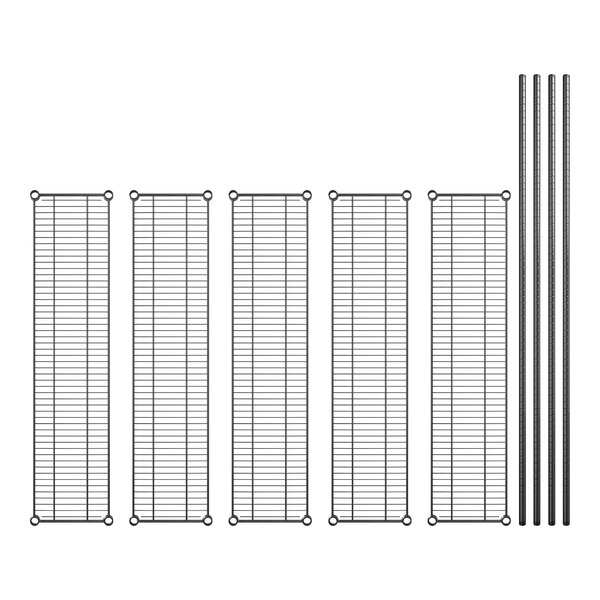 A rack with 5 shelves and 3 poles.