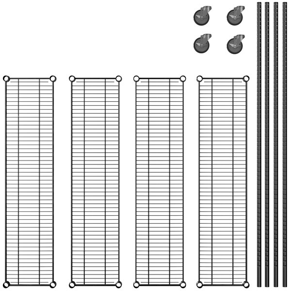 A Regency black metal wire shelving kit with wheels.