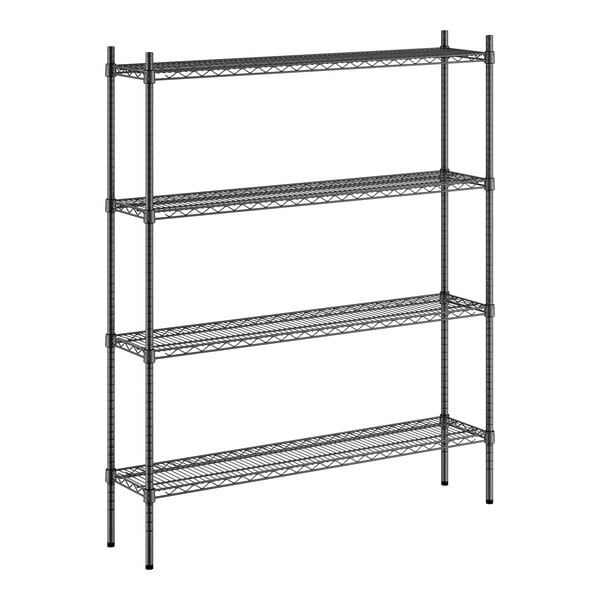 A black wire-frame Regency shelving unit with four shelves.