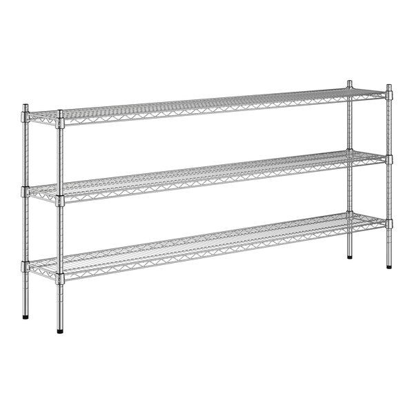 A Regency chrome wire shelving unit with three shelves.