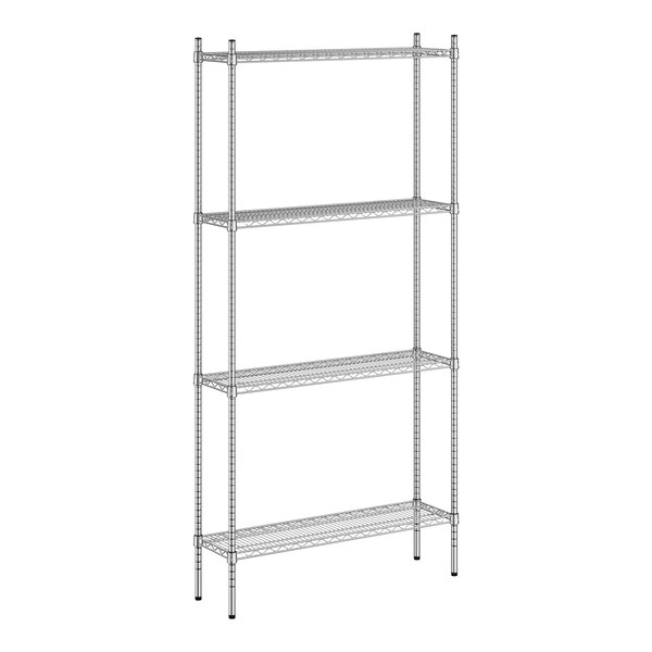 A Regency chrome wire shelving unit with four shelves.