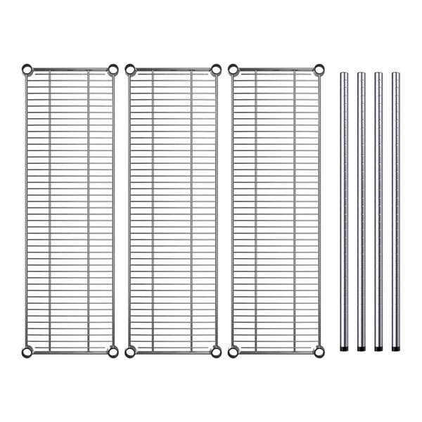 A Regency chrome metal shelf kit with metal rods.