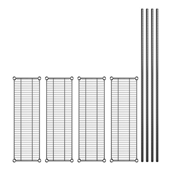 A Regency black metal 4-shelf kit with metal rods.