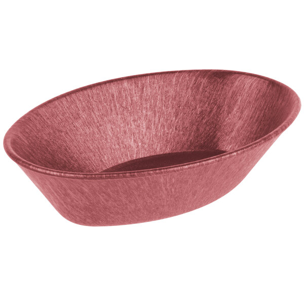 A red polyethylene oval basket.