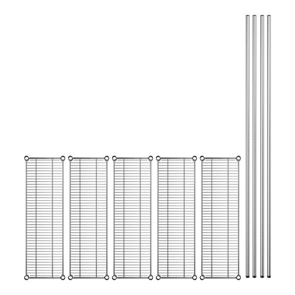 A row of metal Regency shelves with several metal racks.