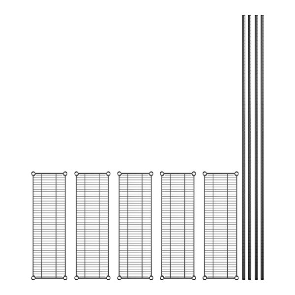 A row of Regency black wire racks with metal bars as shelves.