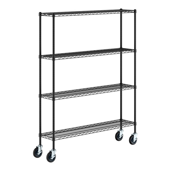 Regency 12" x 54" x 70" NSF Black Epoxy 4-Shelf Kit with Casters
