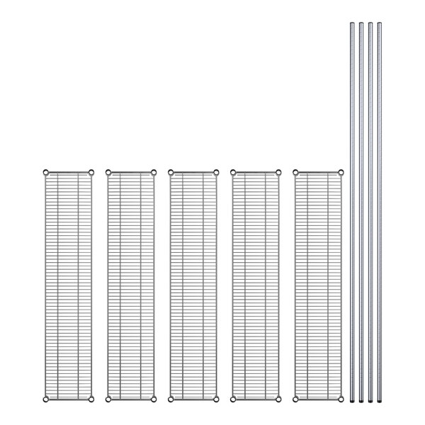 Regency chrome metal shelves with metal rods.