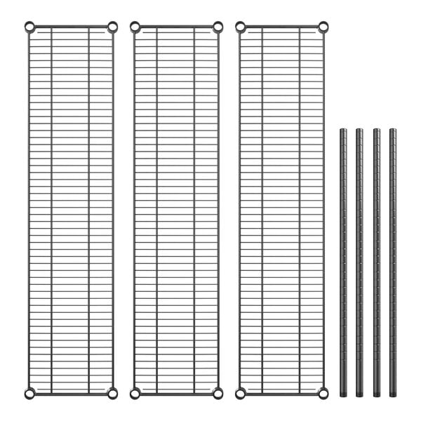 A Regency black metal wire shelf kit with metal posts.