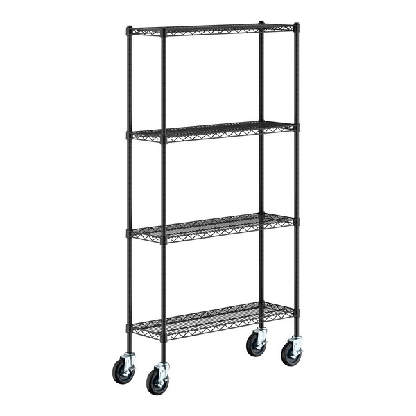 Regency 12" x 36" x 70" NSF Black Epoxy 4-Shelf Kit with Casters