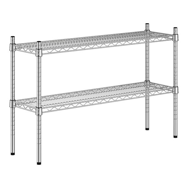 A wireframe of a Regency chrome metal shelf with two shelves.